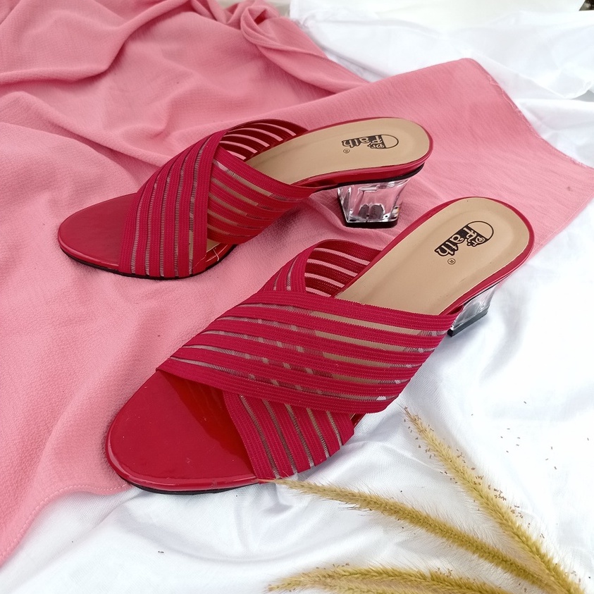 SW 99 Sandal Heels wanita Hak Kaca Karet Silang AMM-16