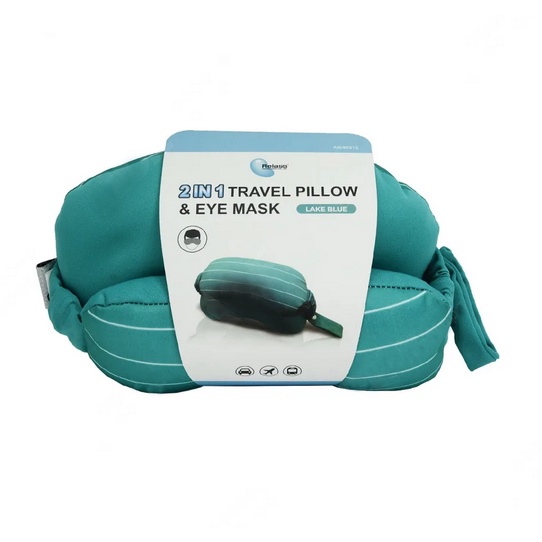 Relass 2in1 Travel Pillow and Eye Mask Bantal Traveling dan Penutup Mata Biru Hijau