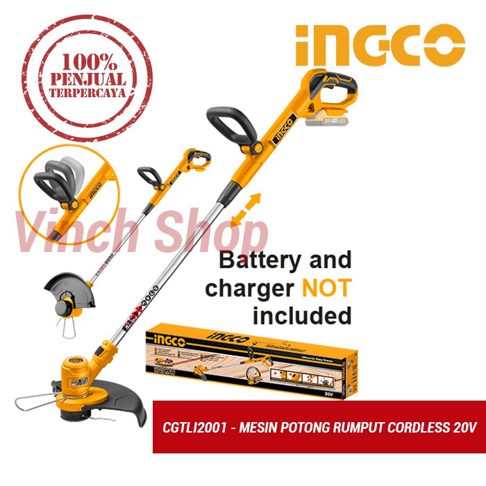 MESIN PEMOTONG RUMPUT CORDLESS POTONG BABAT RUMPUT DAUN TAMAN CORDLESS BATERAI LISTRIK INGCO