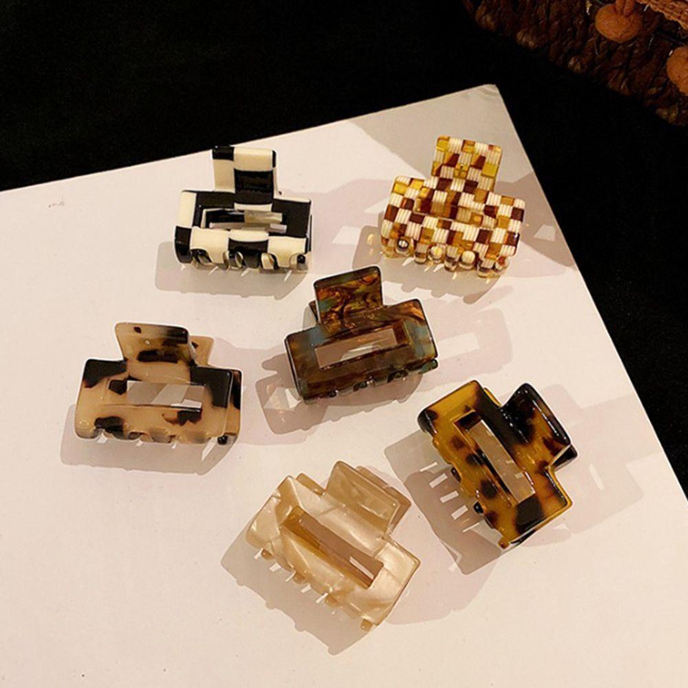 Agustinina Jepit Rambut Perempuan Mode Kecil Papan Catur Leopard Persegi Jepang Hiasan Kepala