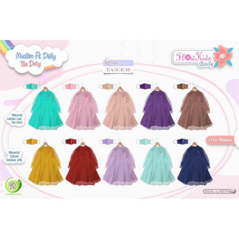 flowkids gamis muslim doroty tile baju anak cewek renda