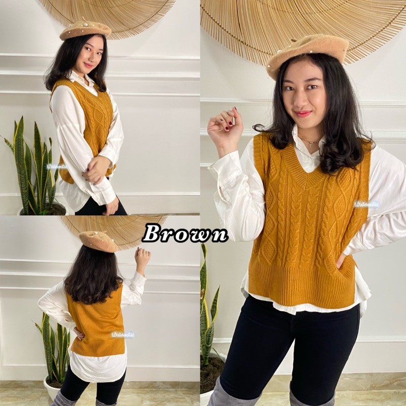 Vest rajut import korea clara knit knitted rompi oversized big size jumbo wanita cable vests