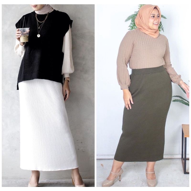 ROK RAJUT PLISKET PREMIUM STELAN OVERSIZE FLARE SKIRT WANITA PANJANG