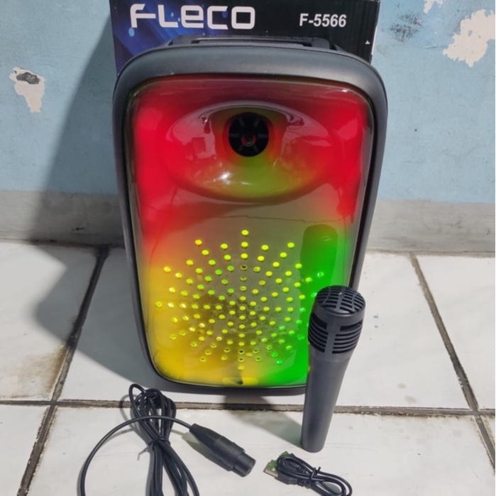 SPEAKER BLUETOOTH PORTABLE ORIGINAL FLECO F-5566 FULL LED RADIO FM/MEMORI/MP3 FREE MICROPHONE EXTRA BASS