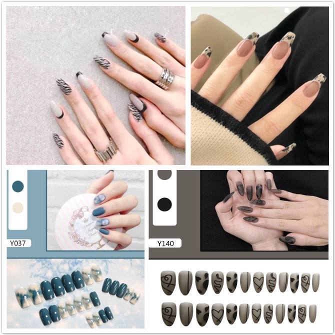 Lucu Fashion Kuku Palsu Stiker Kuku Palsu Kuku Tahan Air Stiker Kuku 24pcs     24 false nail waterproof nail stickers