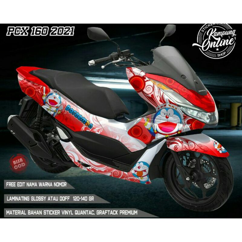 sticker decal fullbody pcx160 motif doraemon red variasi954