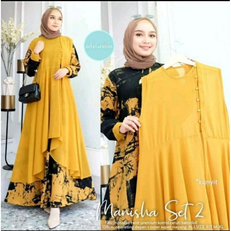 GAMIS MANISHA SET PLUS BLAZER PISAH_GAMIS MANISHA KANCING_GAMIS BLAZER PISAH JUMBO_GAMIS 2IN1