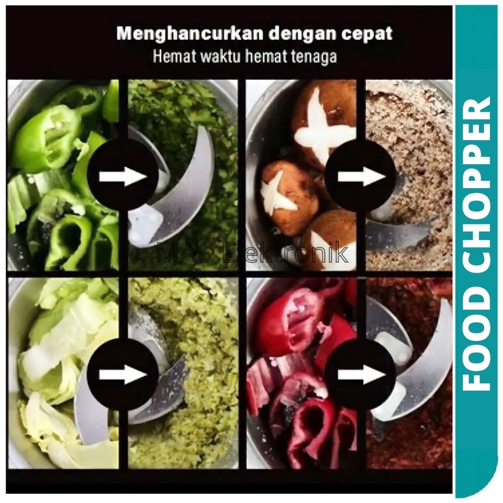 CHOPPER DAGING STAINLESS/PENGGILING DAGING PENGGILING BUMBU PENGGILING ADONAN KUE 2 LITER