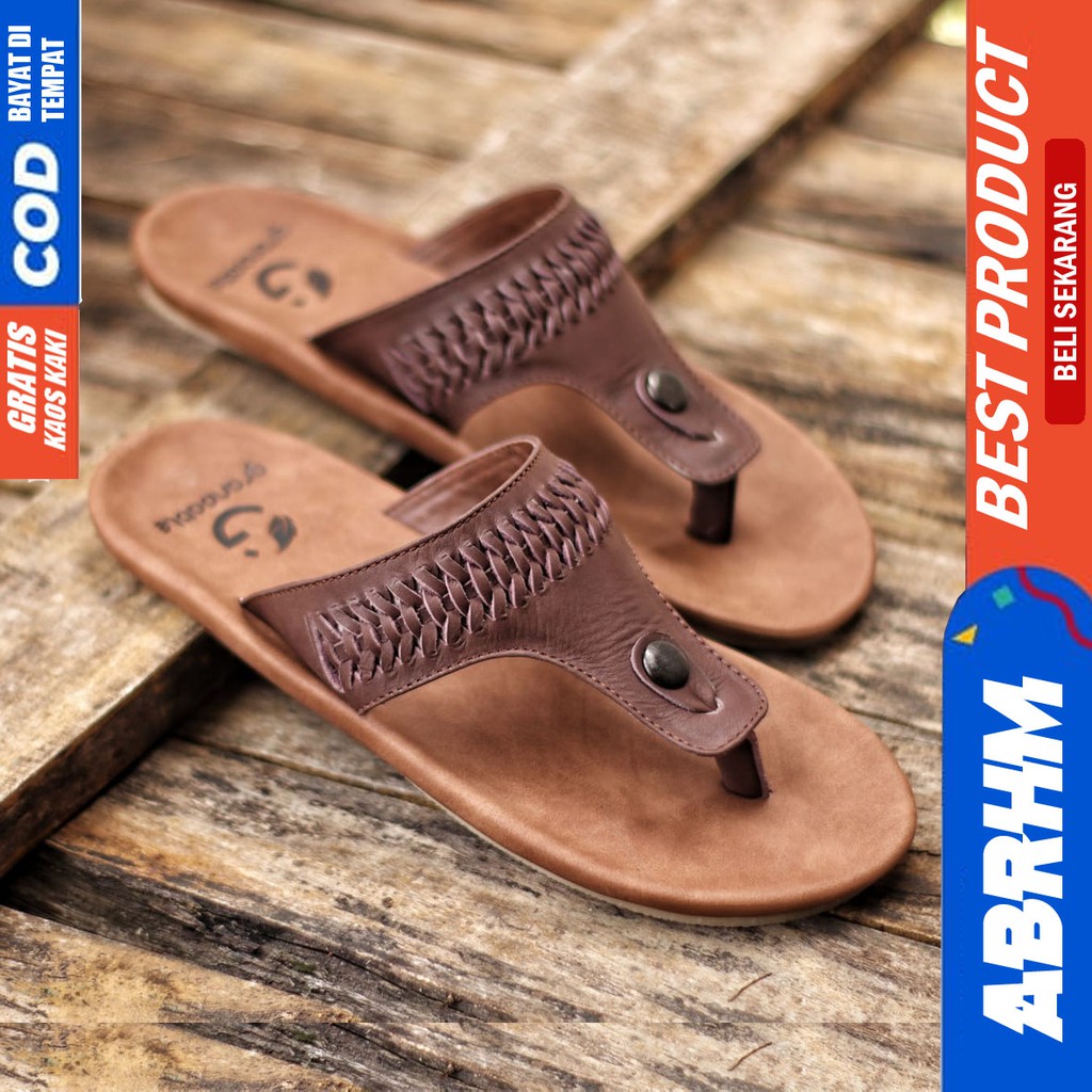 ABRHM Sandal Sendal Jepit Pria Kulit Asli