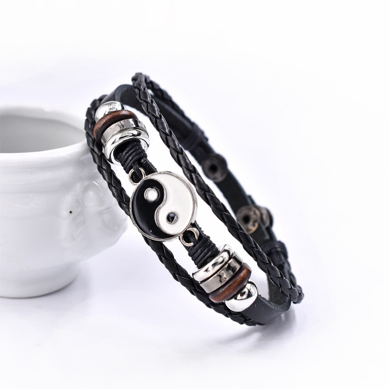Gelang Tangan Kulit Kepang Multi Layer Hias Manikmanik Yin Yang Religius Untuk Wanita