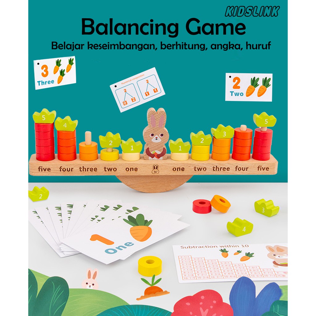 Mainan Edukit Matematika Edukasi Anak Block Berhitung Balancing Game Lucu Toys Kayu