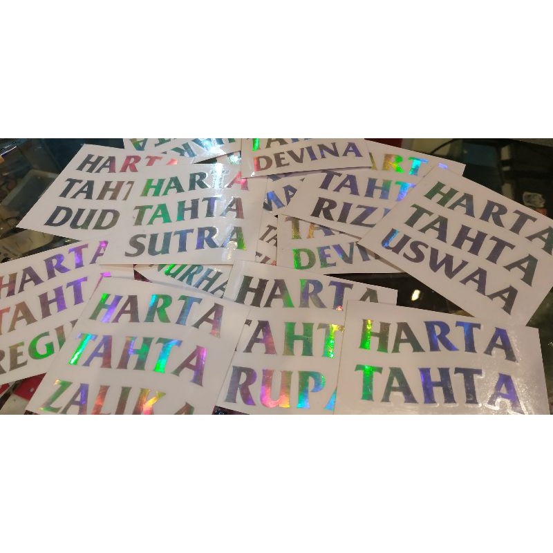 stiker hologram harta tahta, sticker kekinian custom nama, hologram cutting-4