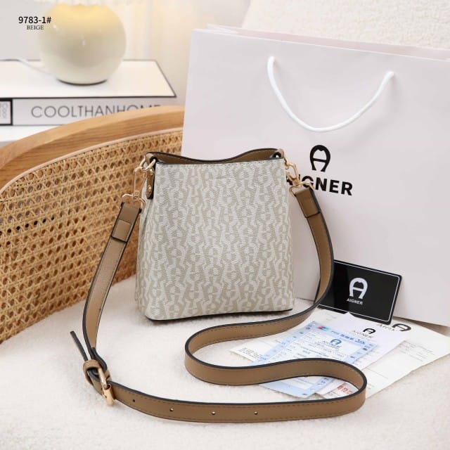 Aigner Bucket Shoulder Bag Signature Coated Canvas #9783-1