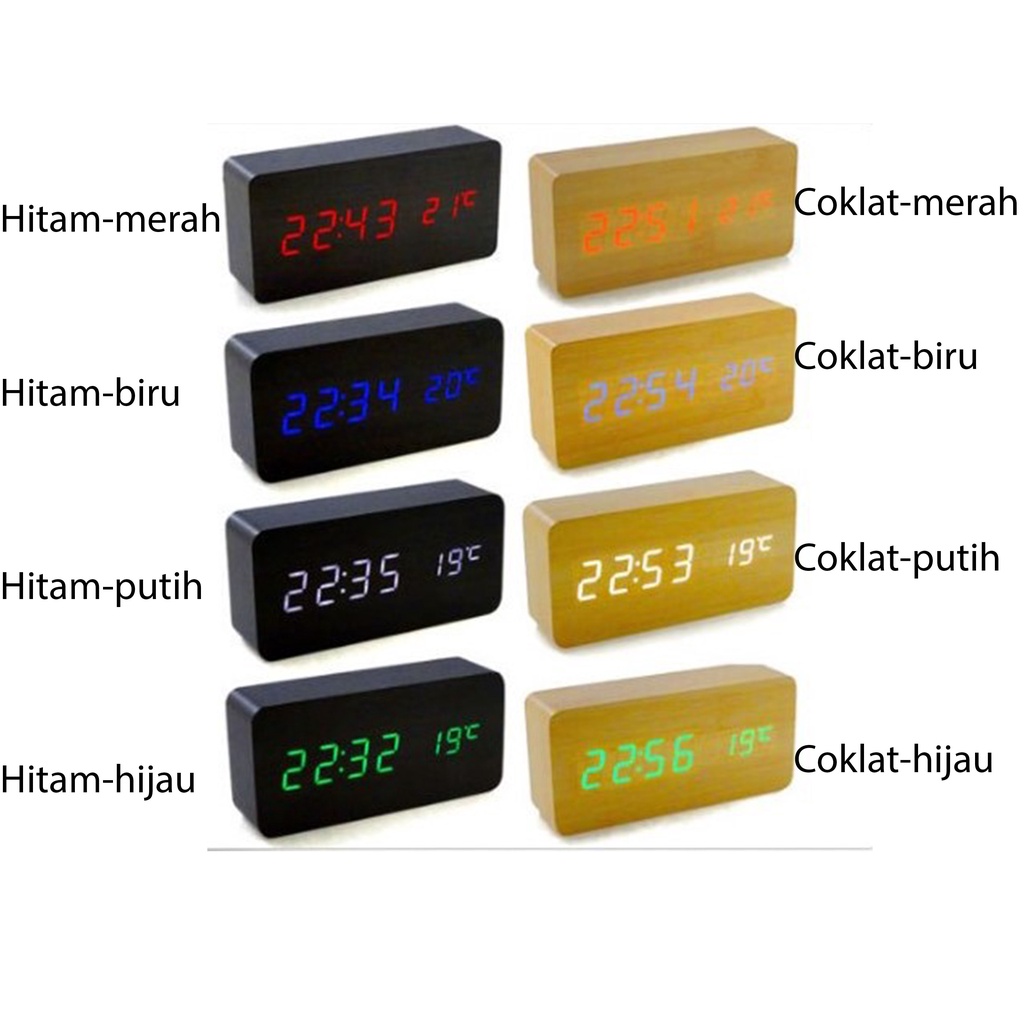 Smart Alarm Clock Motif Kayu/Wooden Table Clock Alarm Jam Meja Kayu Led Digital