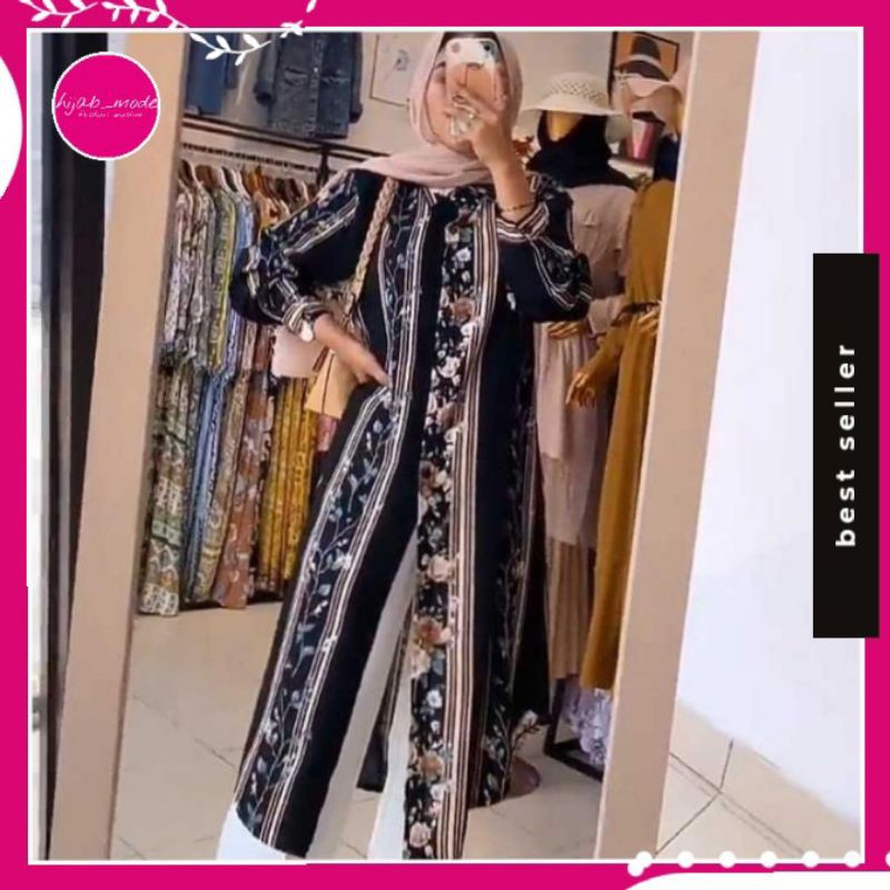 BAJU ATASAN TUNIK TUNIC WANITA REMAJA TERBARU 2021 JUMBO KEKINIAN RAYON MOTIF GARIS SALUR HITAM