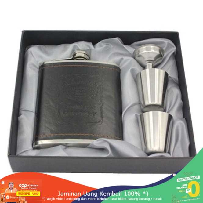 (BISA COD) RVOSTR  Botol Bir Hip Flask Stainless dengan Shot Glass 7Oz