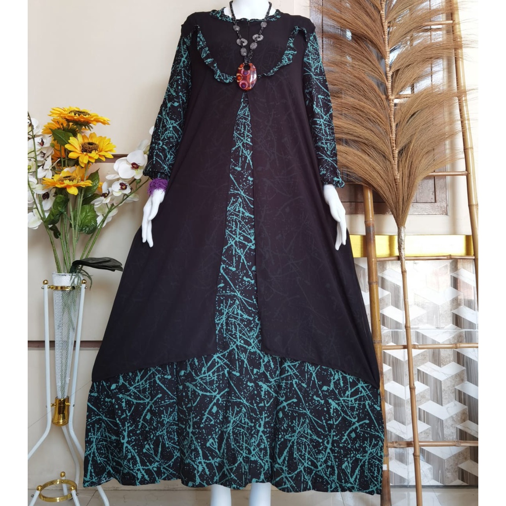 BAJU DEWASA GAMIS WANITA VISCOSE KOTAK KOTAK KOMBI ROMPI BUSUI
