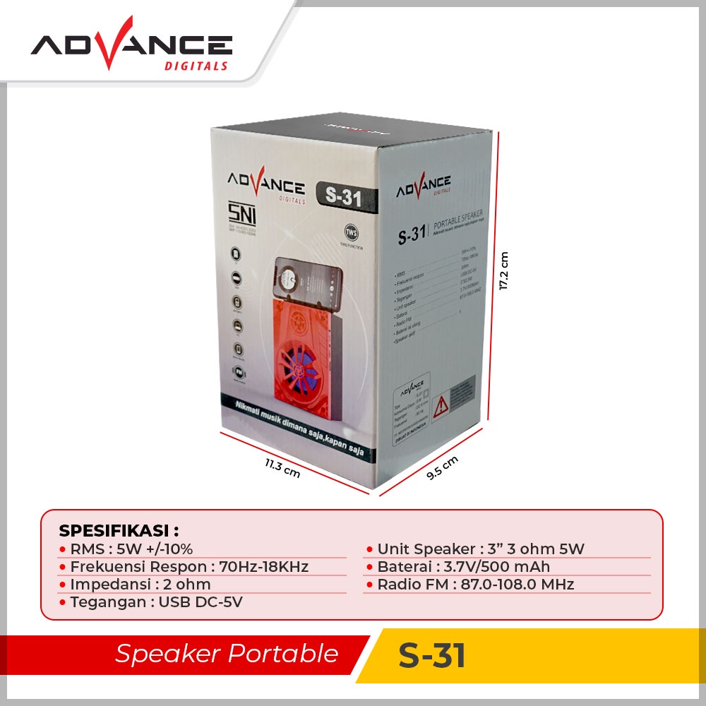 Advance Speaker bluetooth music box S31 Garansi 1 Tahun