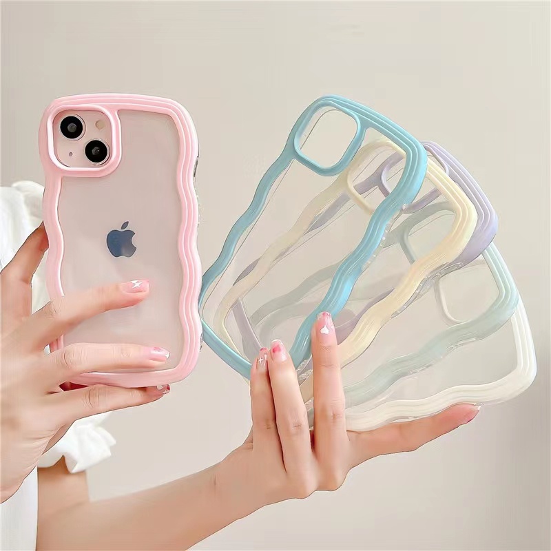 Case Transparan 2 in 1 Frame Gelombang Bahan Tpu Untuk iPhone 13 13pro 13prm 11 Xr xs 13 12pro xs max