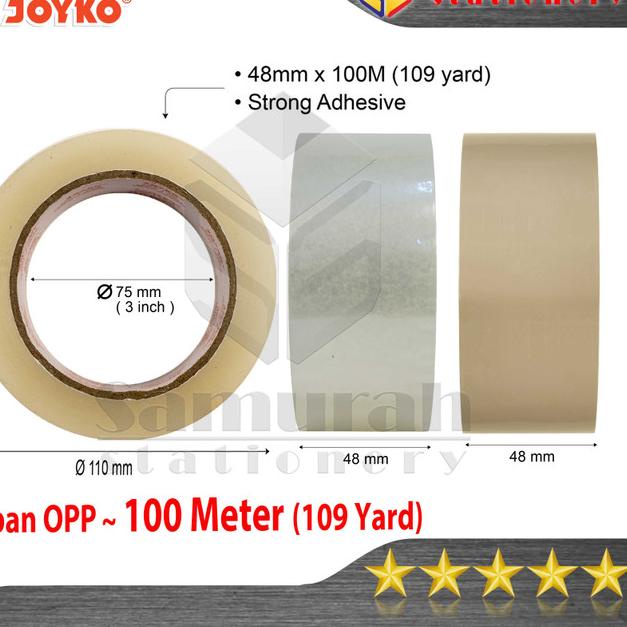 

✮ Lakban Plastik OPP Tape 48 mm Joyko Bening - Coklat 100 Meter 2in Yard - Coklat ✵