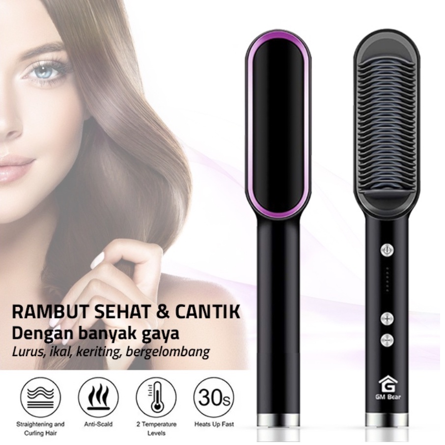 Catokan Sisir Pelurus Rambut Elektrik - Hair Straightener Curler 2 in 1