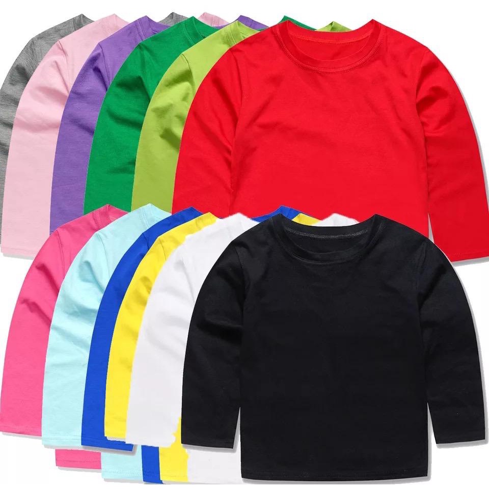 Kaos Polos Anak Lengan Panjang Unisex Bahan Katun Combed Usia 1-12 Tahun Premium M-VIN