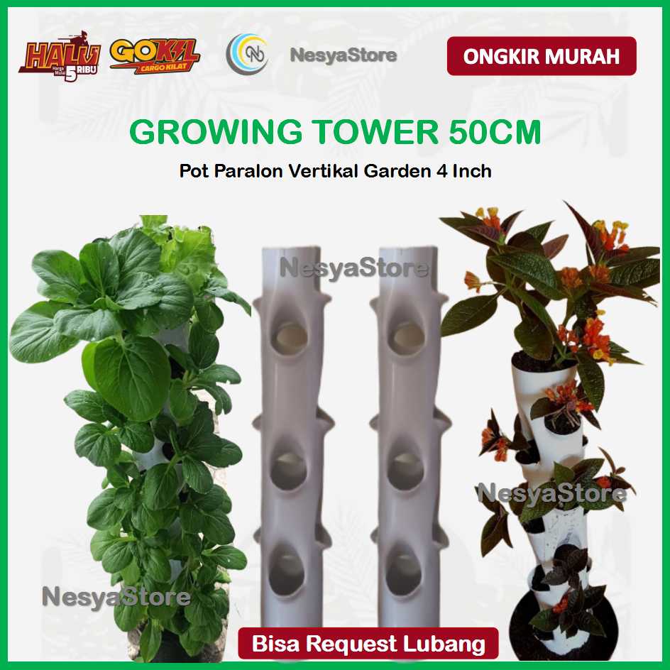 Growing Tower 4 inchi 50 cm Pot Tower Vertikal Garden Paralon Vertikultur