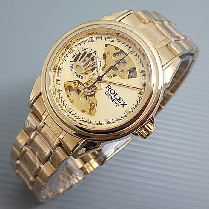 Rolex Skeleton Geneve Rantai Full Gold