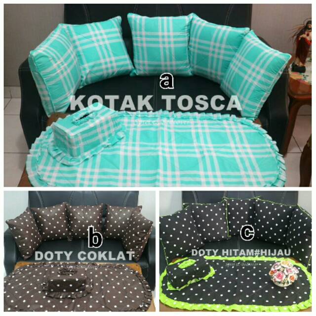 SET SARUNG BANTAL KURSI SOFA CUSHION COVER 40X40 CM MOTIF KOTAK TOSCA DOTTY HITAM HIJAU DOTTY COKLAT