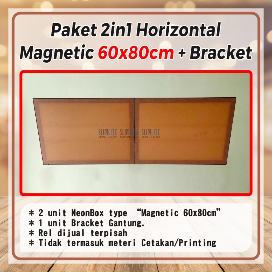 Paket 2in Neon Box Magnetic 60x80cm HORIZONTAL + Bracket Gantung - Paket Menu Cafe