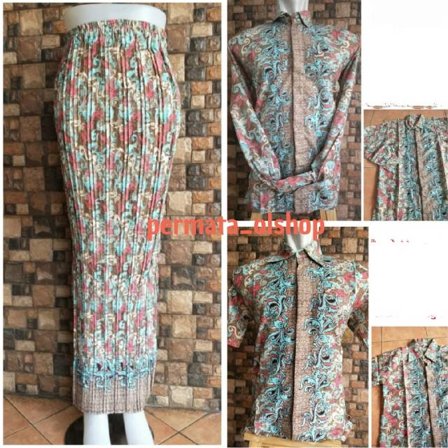 Realpict!! Couple Batik Silky Semi Sutra - Kemeja Batik - Rok Prisket - Plisket Batik - Motif Klasik