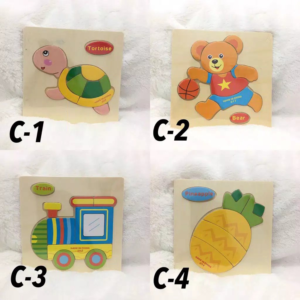 MAINAN PUZZLE KAYU JIGSAW BALOK MAINAN ANAK KARAKTER ANIMAL CUTE