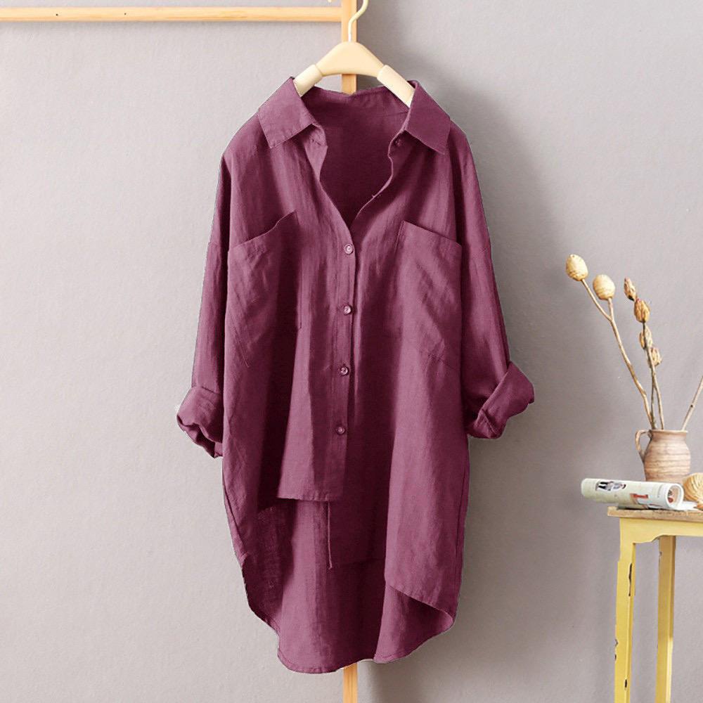 LONG SLEEVE ASYMMETRIC-blouse linen / blouse wanita / blouse kekinian / blouse cantik / simple blouse / blouse polos