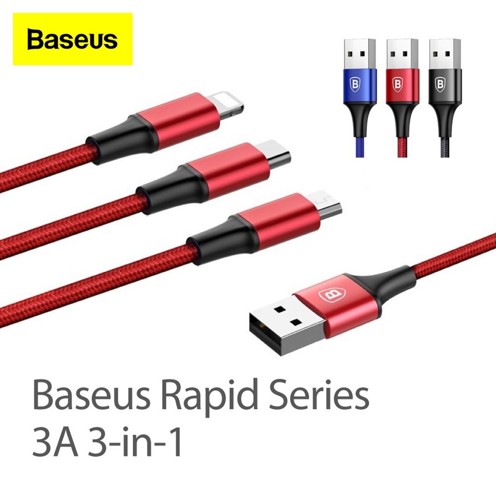 Baseus Rapid Series 3 in 1 Cable Micro Usb + Lightning + Type C 3A