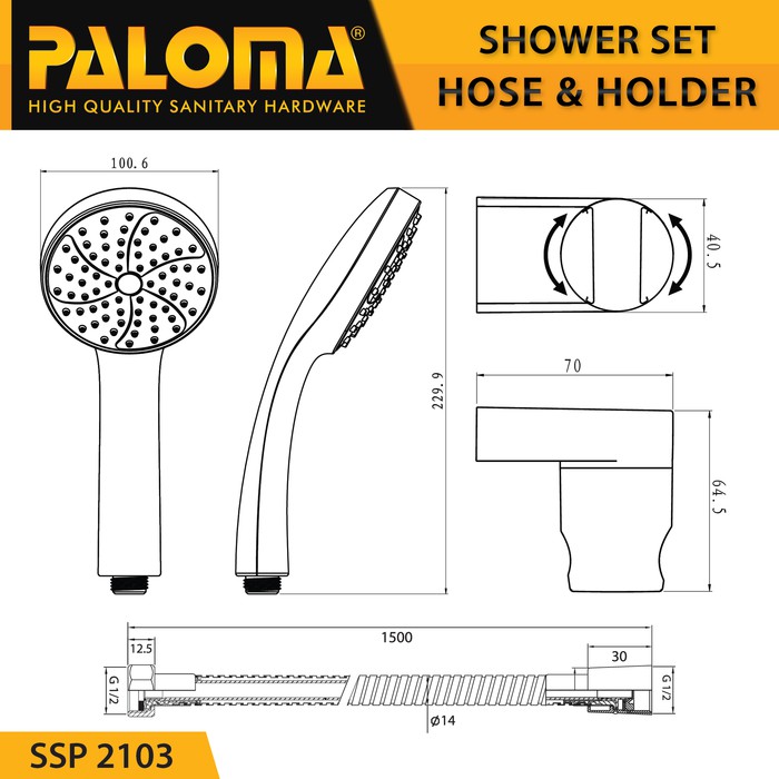 PALOMA SSP 2103 Shower Set Handshower Mandi Hand Head Kepala Air Paket