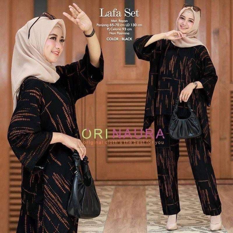 Lafa Set Jumbo - One Set Jumbo Waka Waka LAFA SET Setelan Wanita Rayon Premium  Set Celana Panjang Tie Dye Kekinian LD 120 cm