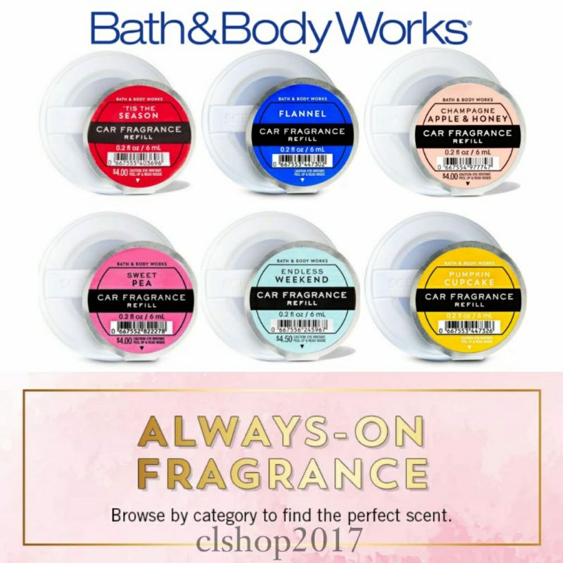 ON SALE!❤ BATH &amp; BODY WORKS BBW SCENTPORTABLE REFILL CAR FRAGRANCE 6 ML MIX PENGHARUM MOBIL SWEET PEA STRESS RELIEF EUCALYPTUS SPEARMINT WINTER CANDY APPLE SWEATER WEATHER FLANNEL TIS THE SEASON FROSTED CRANBERRY PUMPKIN CUPCAKE CHAMPAGNE APPLE &amp; HONEY