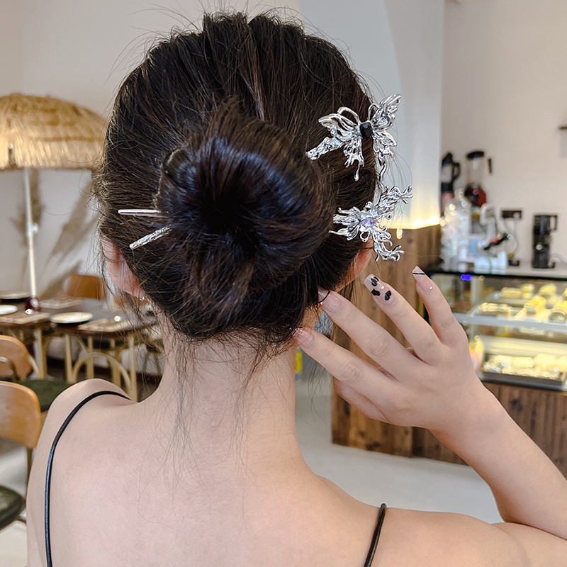 Jepit Rambut Metal Antik Desain Kupukupu Hias Mutiara Untuk Wanita