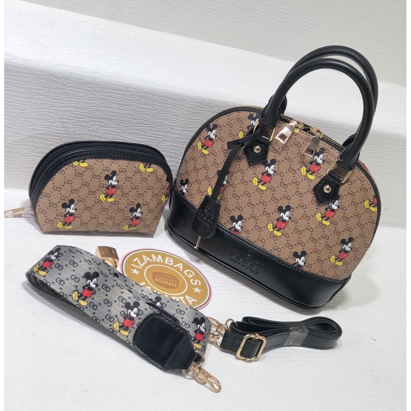 IZAM - TAS ALMA MINI / TAS ALMA MICKEY FREE DOMPET + 2 TALI STRAP MICKEY