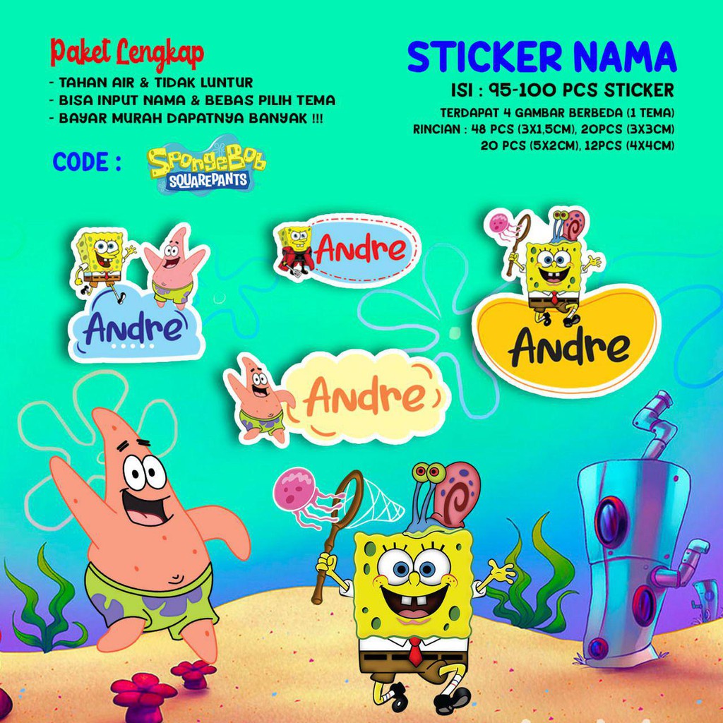 

Sticker / Stiker Label Nama Karakter Custom Tema SPONGEBOB SQUAREPANTS