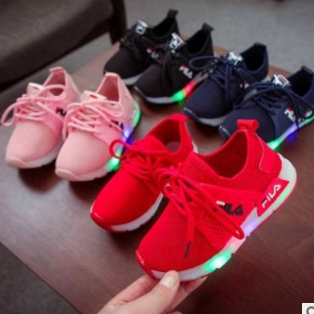 SH1914 Sepatu sneaker fila led lampu merah pink biru hitam sekolah anak balita laki-laki perempuan