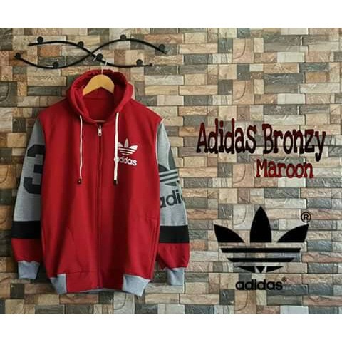 JAKET HOODIE SWEATER ADIDAS BRONZY MERAH MAROON PREMIUM