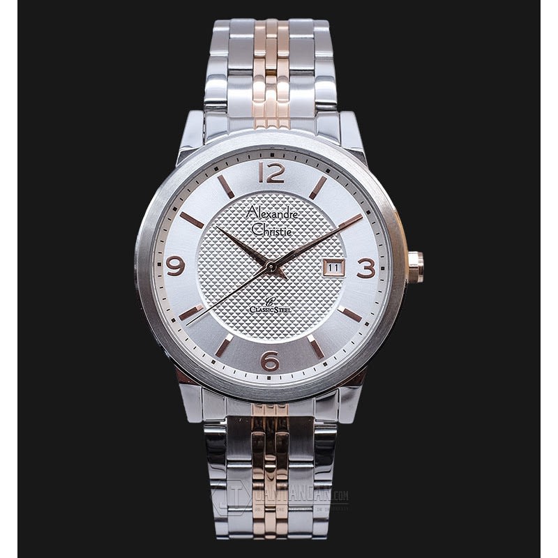 Jam Tangan Pria Silver Kombinasi Alexandre Christie 8424 AC8424 AC 8424 Stainless Steel Original