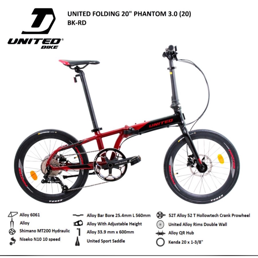 Sepeda Lipat FOLDING BIKE UNITED Phantom 3.0 10Sp Niseko N10 Hollow