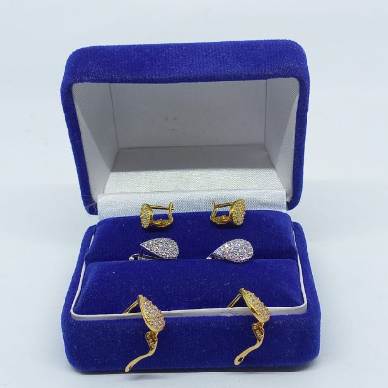 anting jepit oval tears full mp S925 / perhiasan perak 925 lapis emas ini