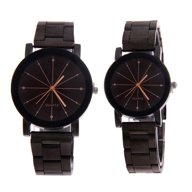 Jam Tangan Couple (HARGA SEPASANG)  #513 #514 SNOW STEEL Hitam Rantai Stainless Steel Strap