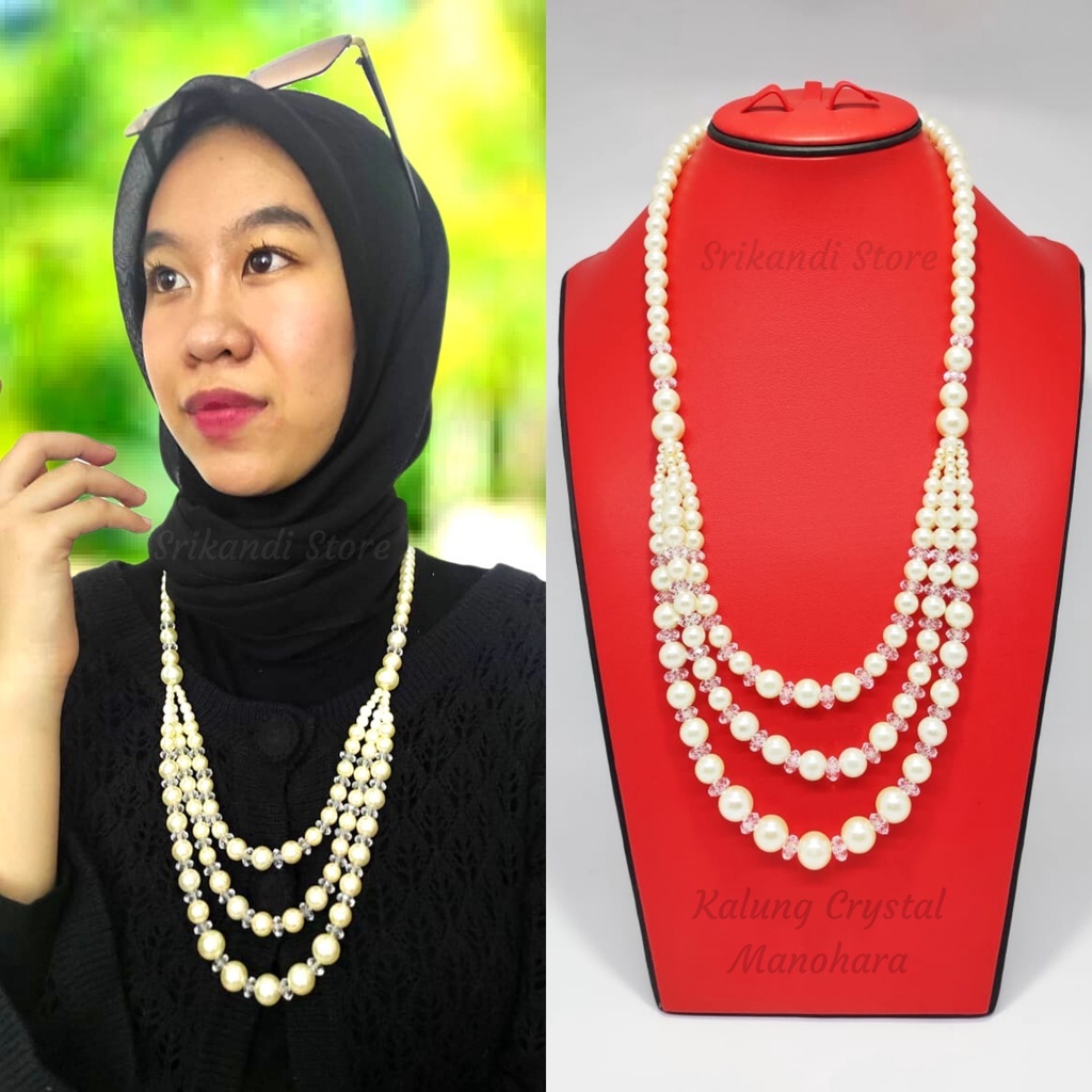 Kalung Mutiara - Kalung Fashion Wanita - Kalung Hijab -  Aksesoris Jilbab - Kalung Mutiara Kristal -