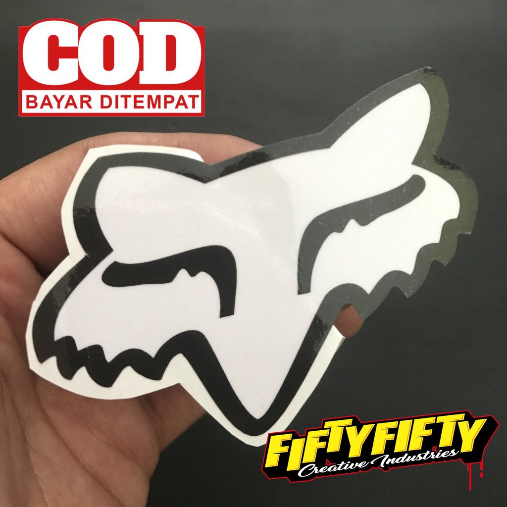 Stiker Print Cut LOGO FOX Stiker Printing Laminasi Glossy Stiker Motor Mobil Helm Sudah Membentuk Pola Desain