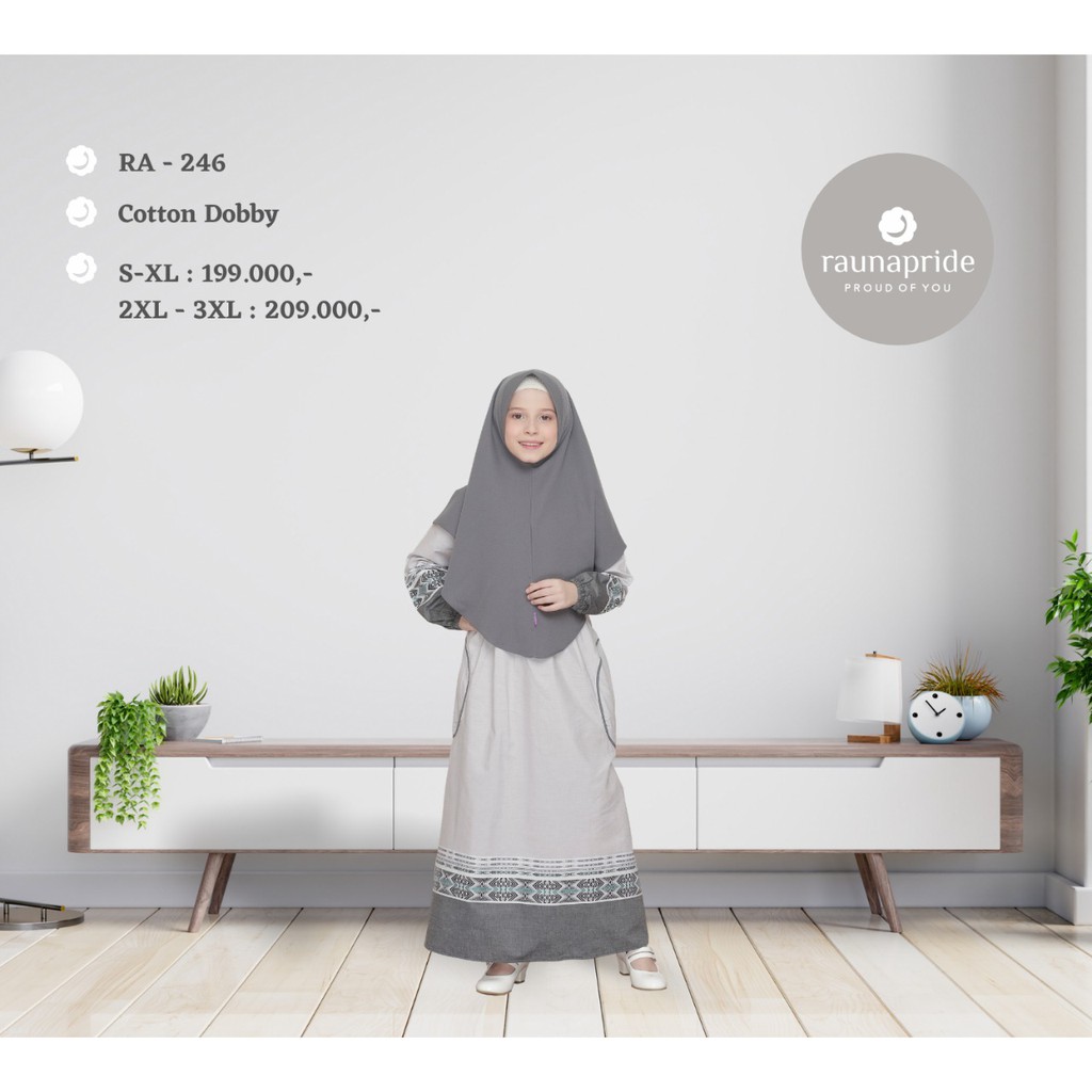 GAMIS DRESS ANAK SET JILBAB SARIMBIT RAUNA TERBARU RA 246