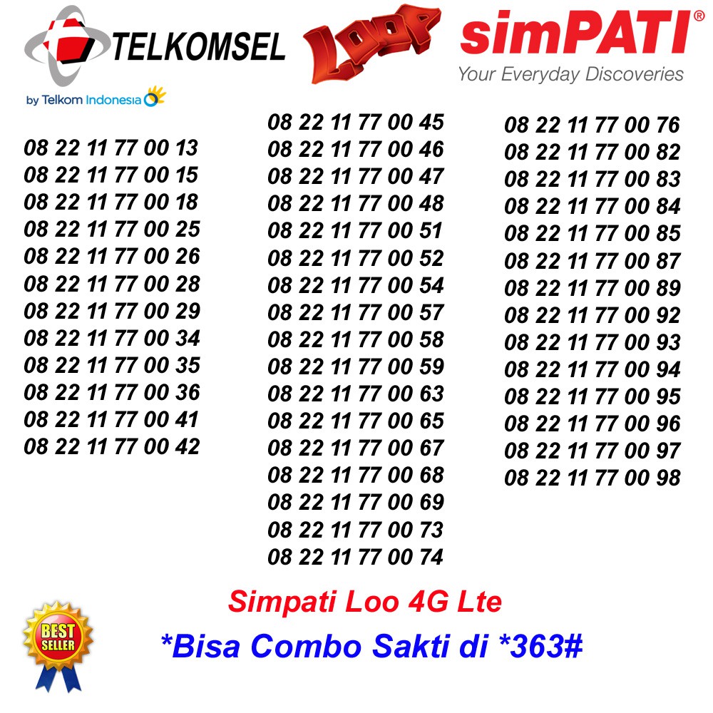 Telkomsel Simpati 4G Lte 22 11 77 00 Kartu Perdana Nomor Cantik Combo Sakti